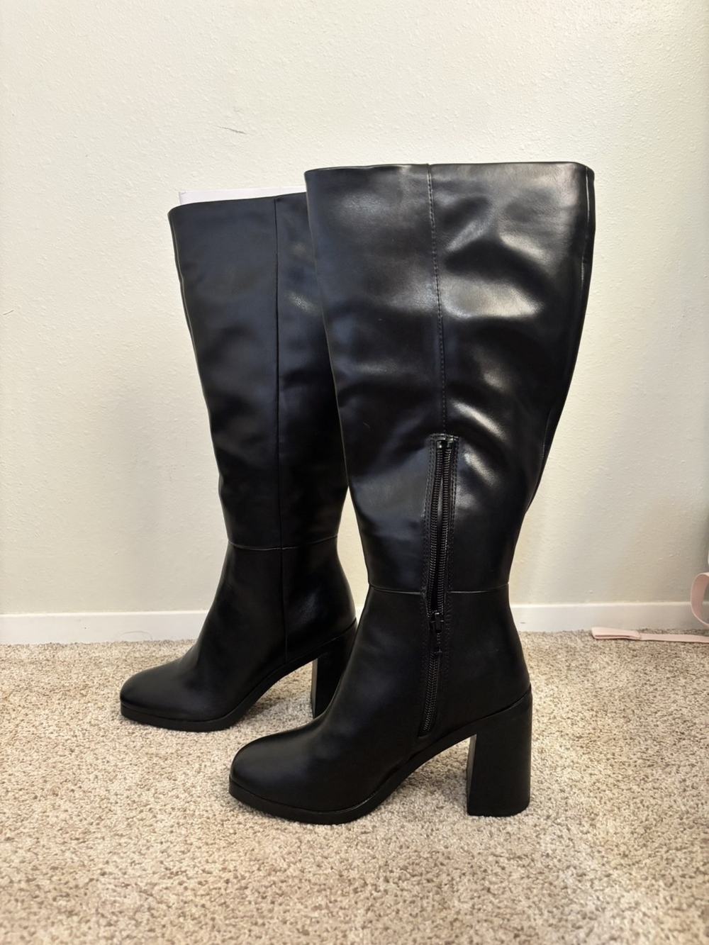 Classic Black Knee-High Block Heel Boots